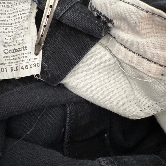 Carhartt R01 BLK Black Duck Bib Overalls Mens 46x30 Double Knee Workwear Pants - Picture 5 of 9